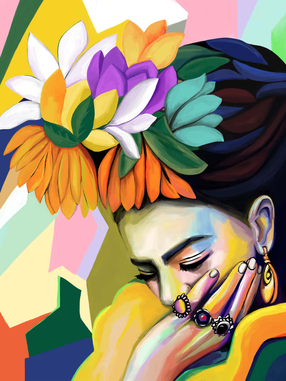 Frida Khalo-inspired Mexican Woman Artwork Wallpaper