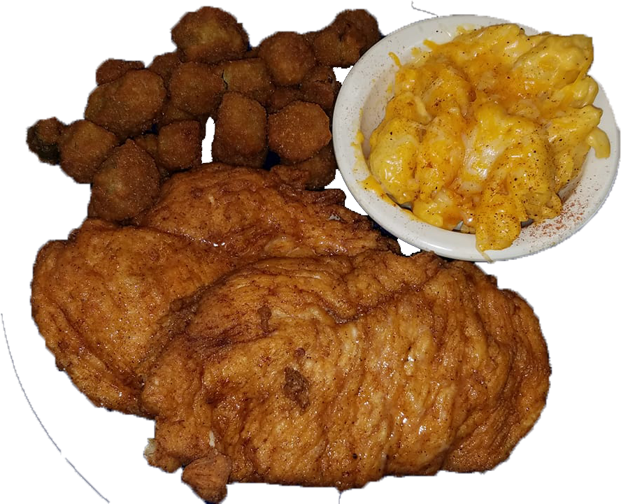 Fried Chicken Mac Cheese Hushpuppies Plate PNG