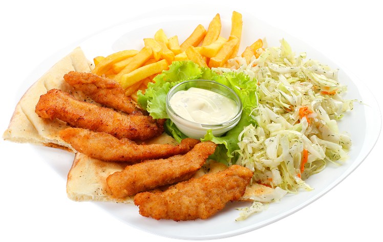 Fried Chicken Stripswith Friesand Salad PNG