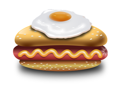 Fried Egg Hotdog Sandwich Illustration PNG