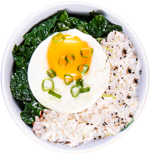Fried Egg Spinach Rice Bowl PNG