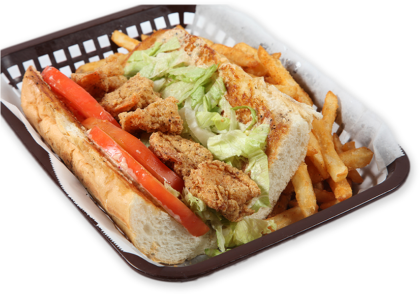 Fried Fish Po Boy Sandwich With Fries PNG