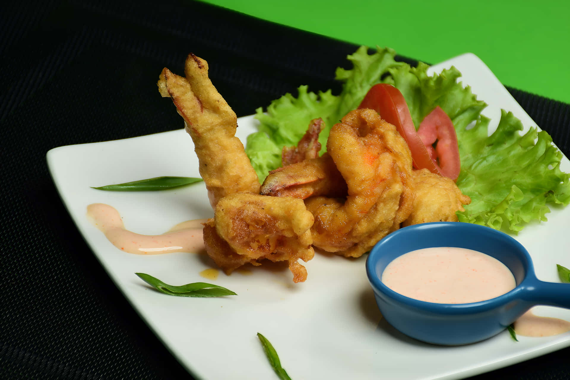 Fried Prawn On A Plate With White Sauce Wallpaper