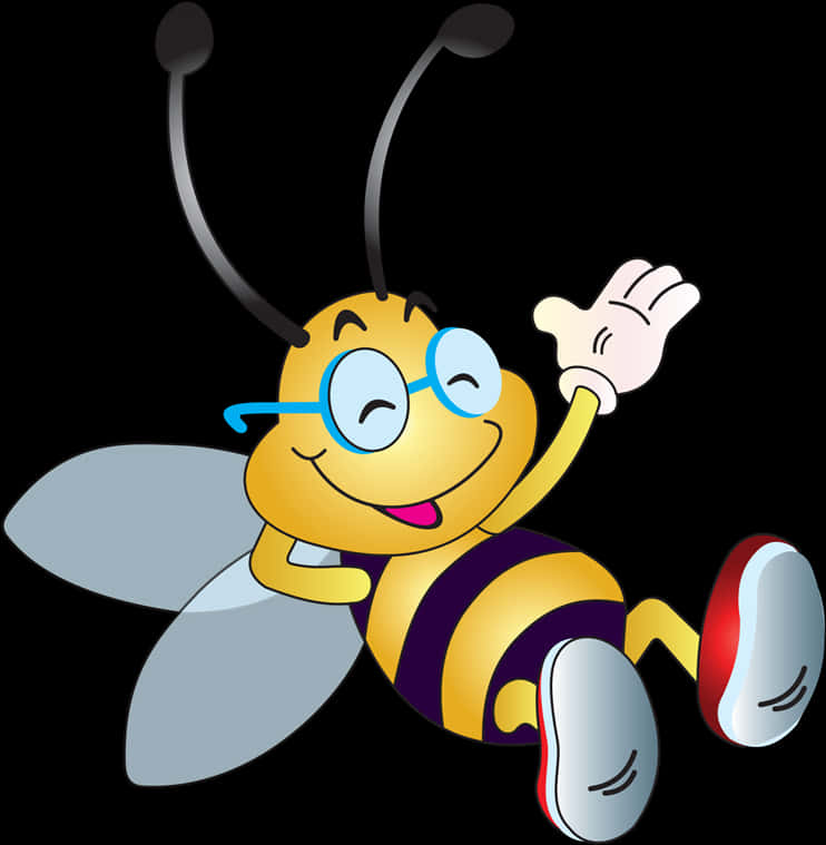 Friendly Cartoon Bee Waving PNG
