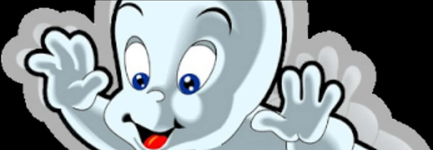Friendly Cartoon Ghost Waving PNG