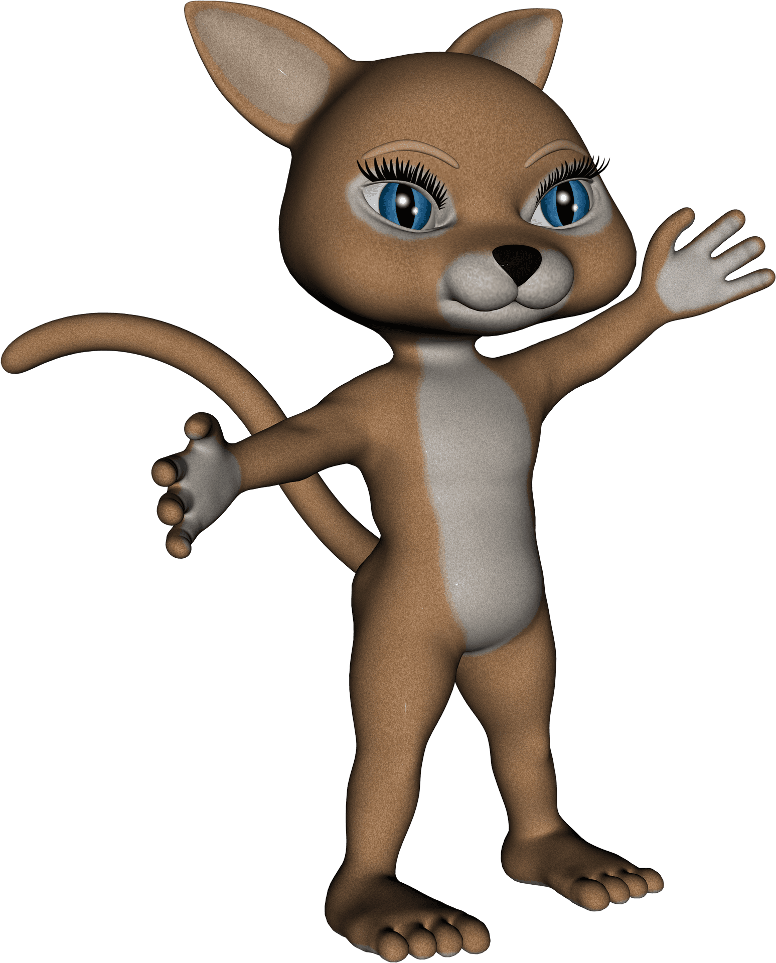 Friendly Cartoon Kitten Waving PNG