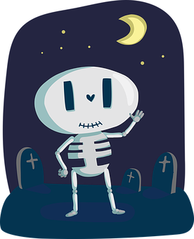 Friendly Cartoon Skeleton Night Scene PNG