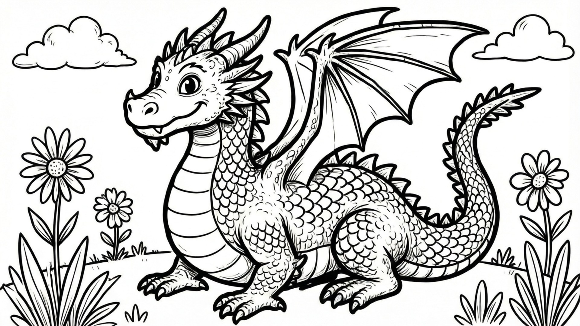 Feuille de Coloriage de Dragon Amical Fonds d'écran