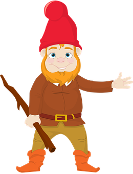 Friendly Gnome Character Red Hat Orange Boots PNG