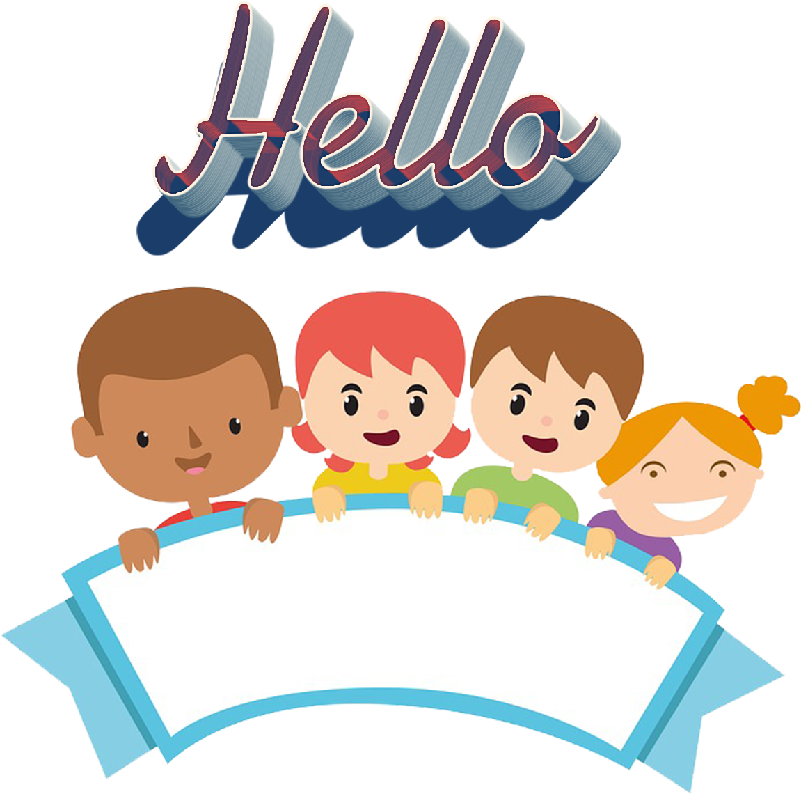 Friendly Hello Kids Banner PNG