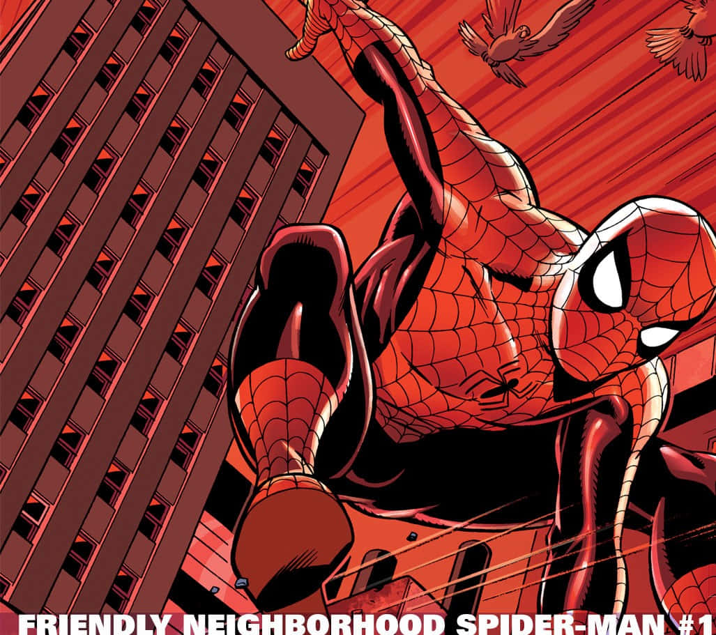 Friendly Neighborhood Spider-Man swinging through New York City Wallpaper