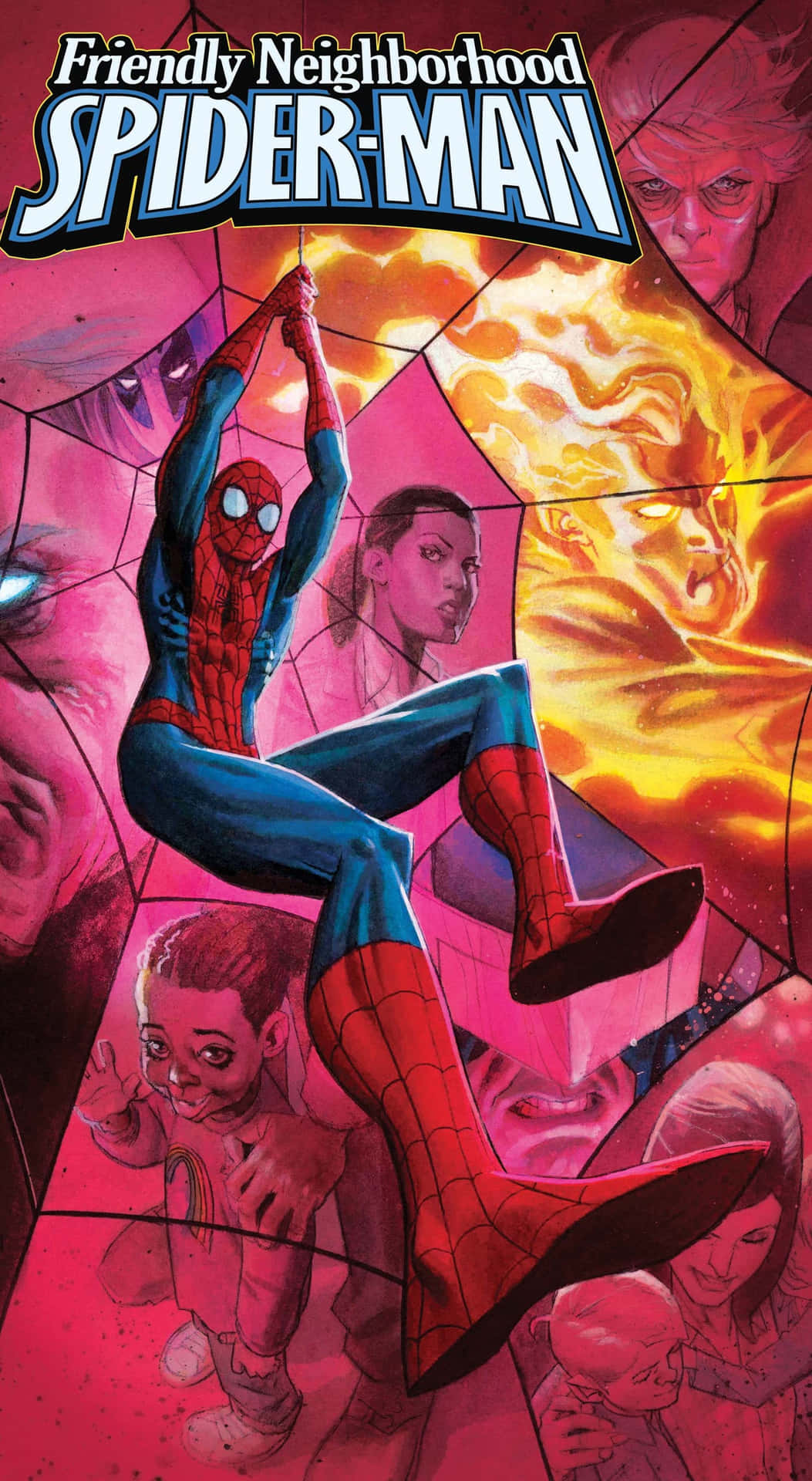 Friendly Neighborhood Spider-Man Swinging Through the City Wallpaper