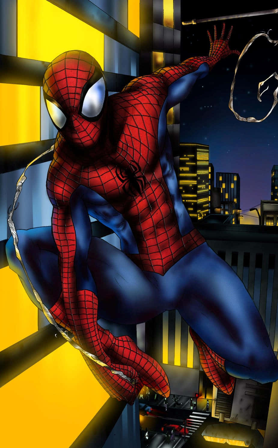 Friendly Neighborhood Spider-Man Swinging through the City Wallpaper