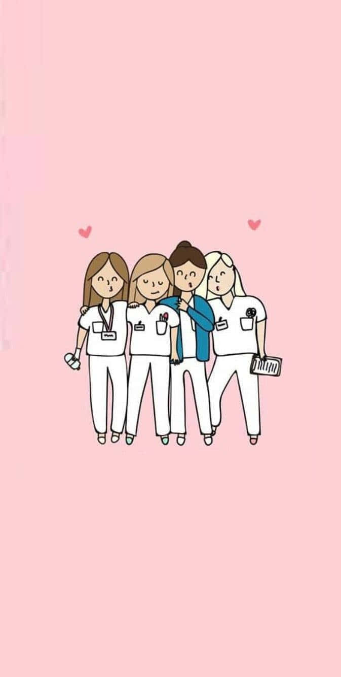 Friendly Nurse Team Cartoon Illustration Wallpaper