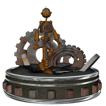 Friendly Robot Standing Among Gears PNG