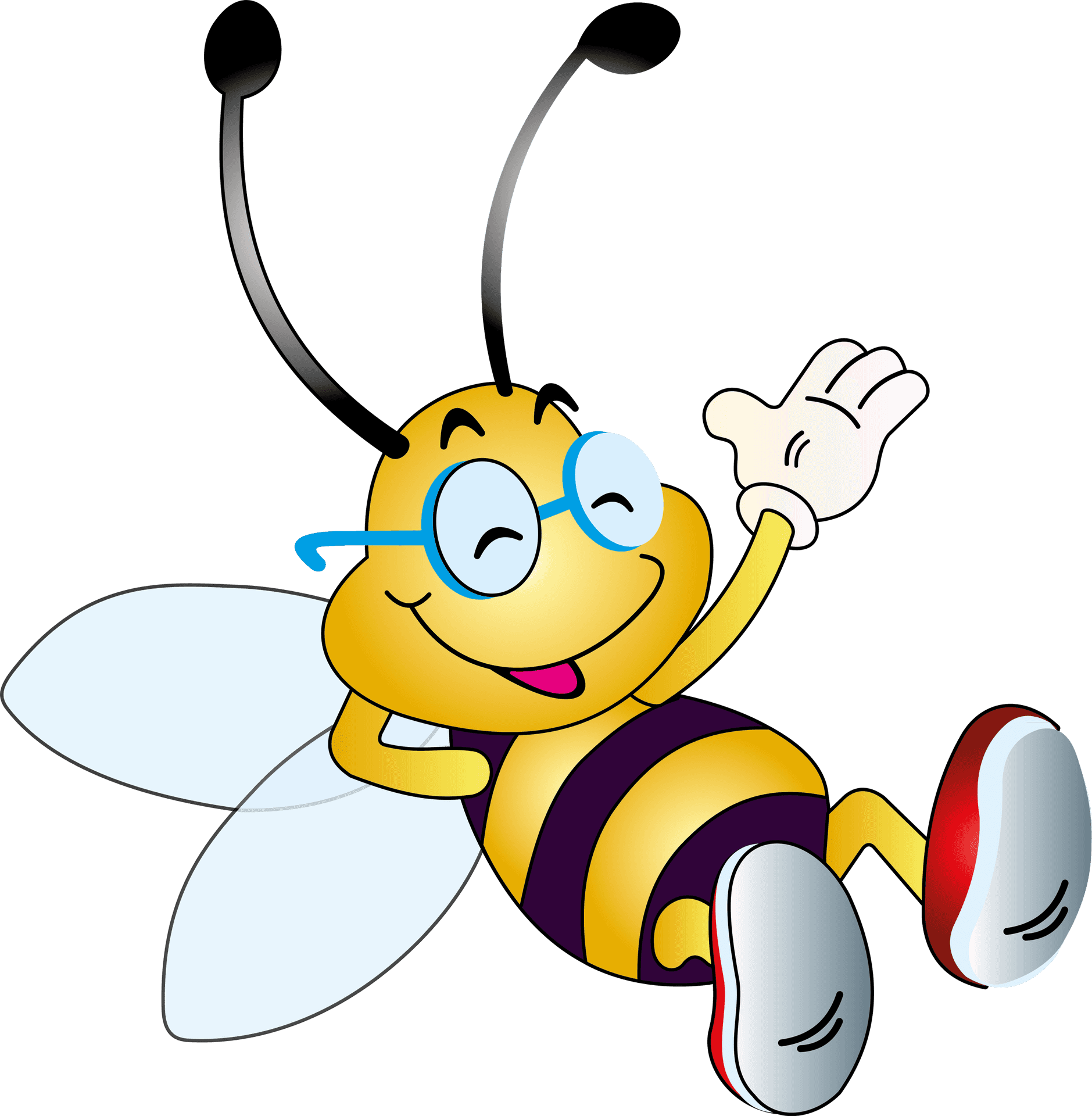 Friendly Waving Bee Clipart PNG