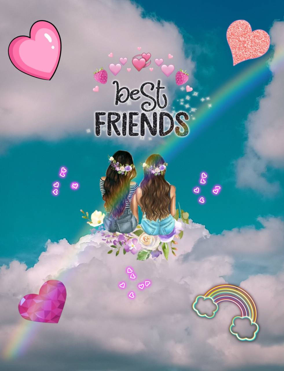 Friends On Clouds Girly Bff Background