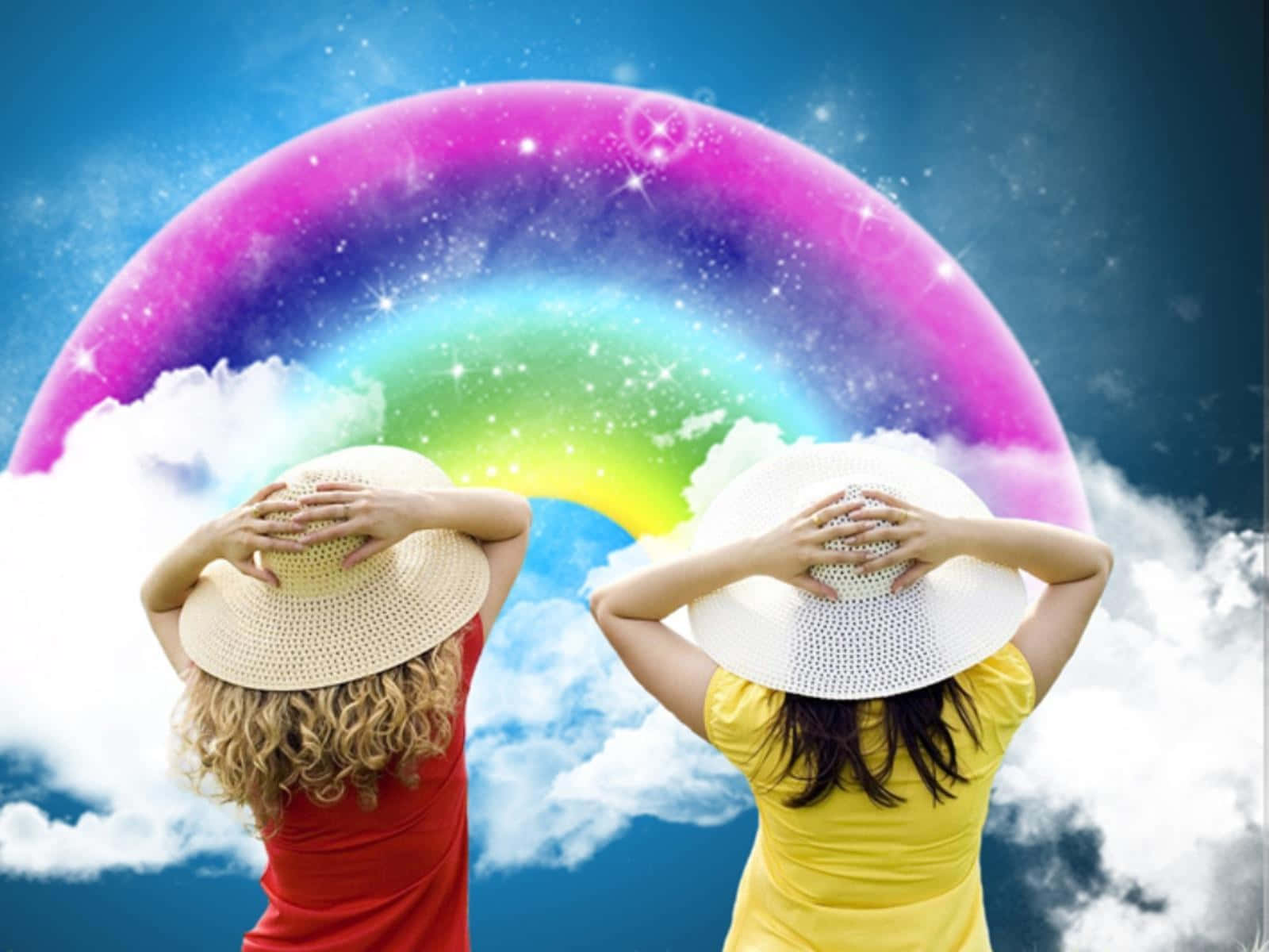 Zweifrauen Betrachten Einen Regenbogen.