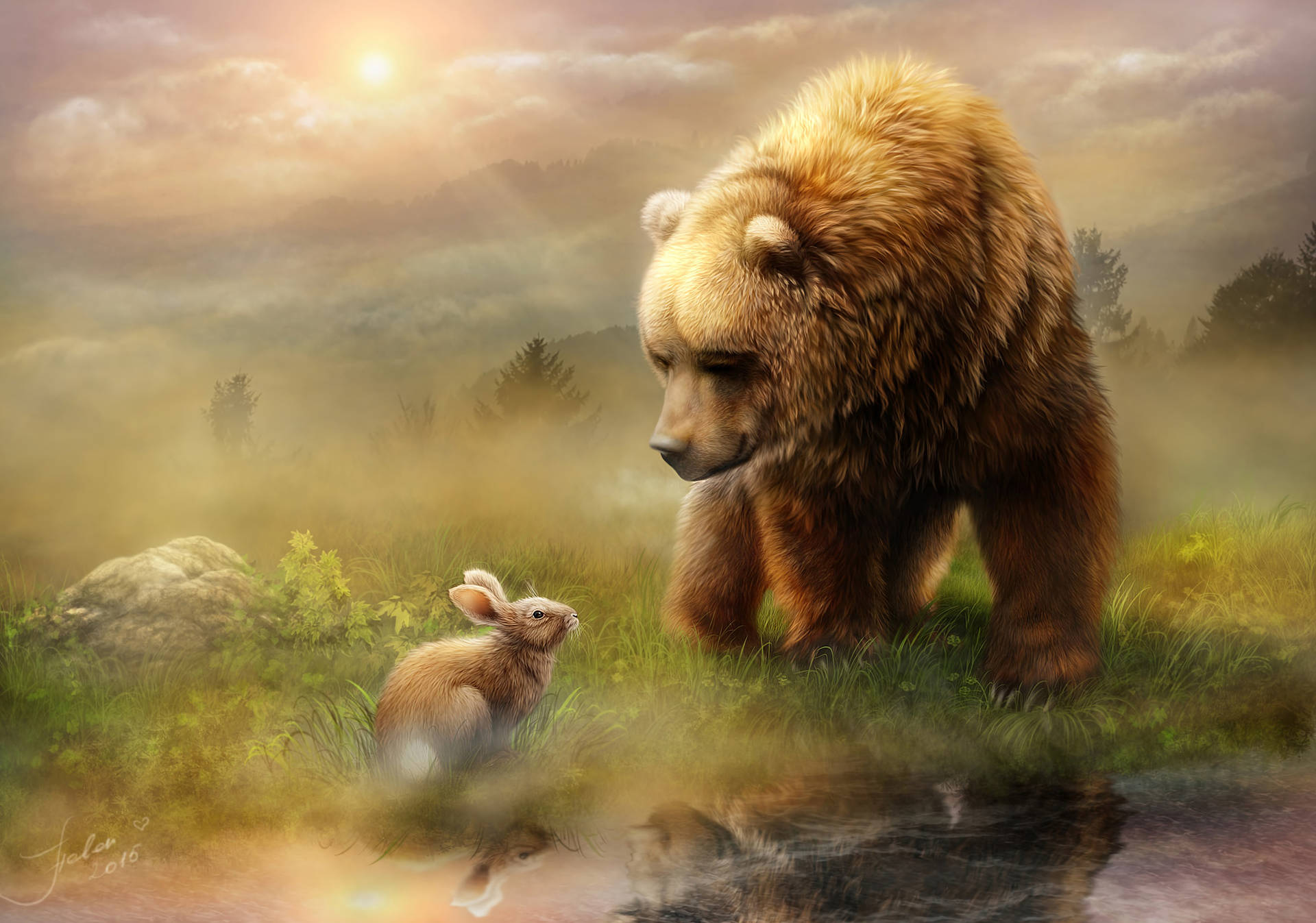 Friendship Of Bear And Bunny Wallpaper