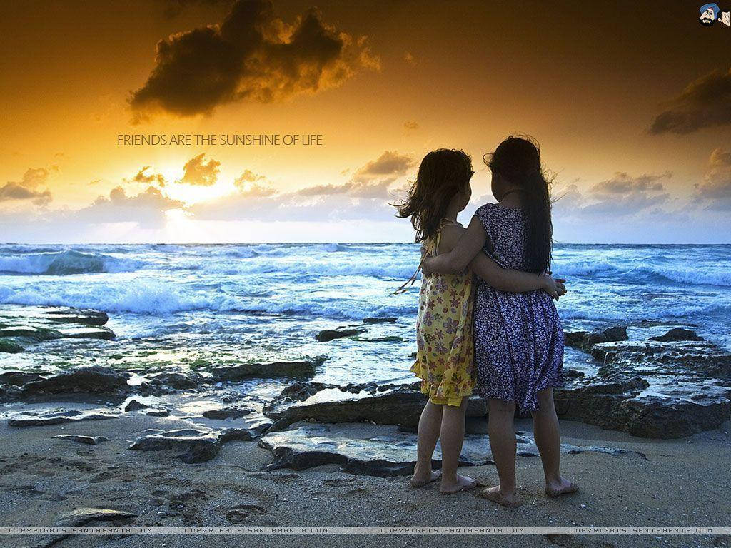 Download Friendship Of Girls On The Beach Wallpaper 