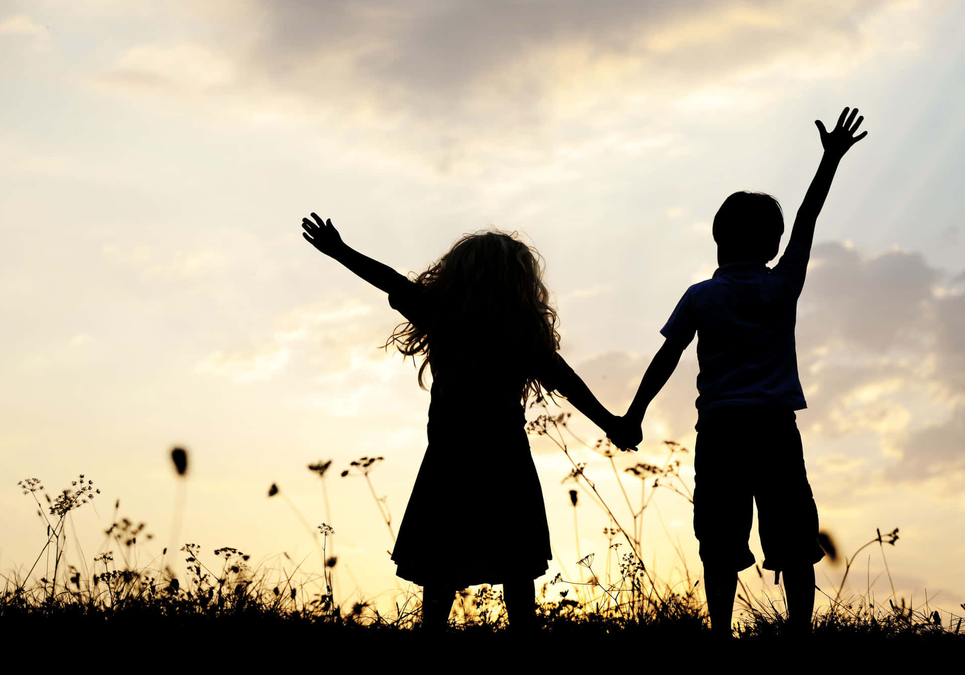 Friendship Boy And Girl Holding Hands At Sunset Picture
