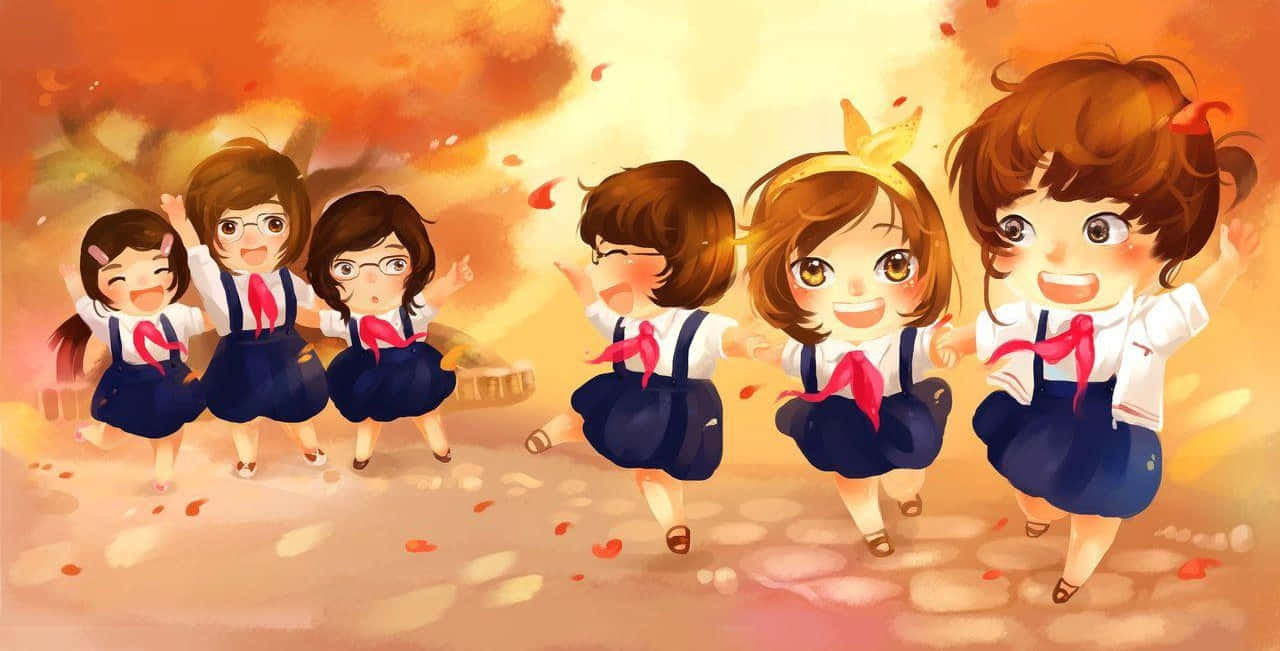 Friendship Cartoon School Girls In Park Picture