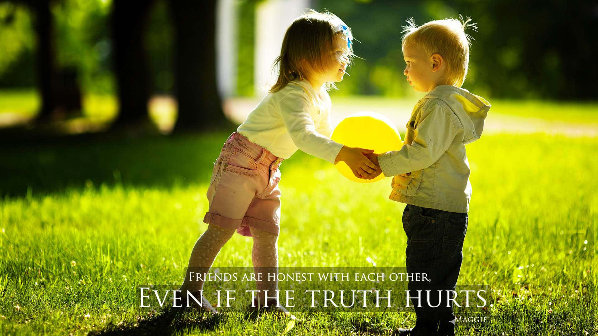 Friendship Quote Little Boy And Girl On Grass Picture