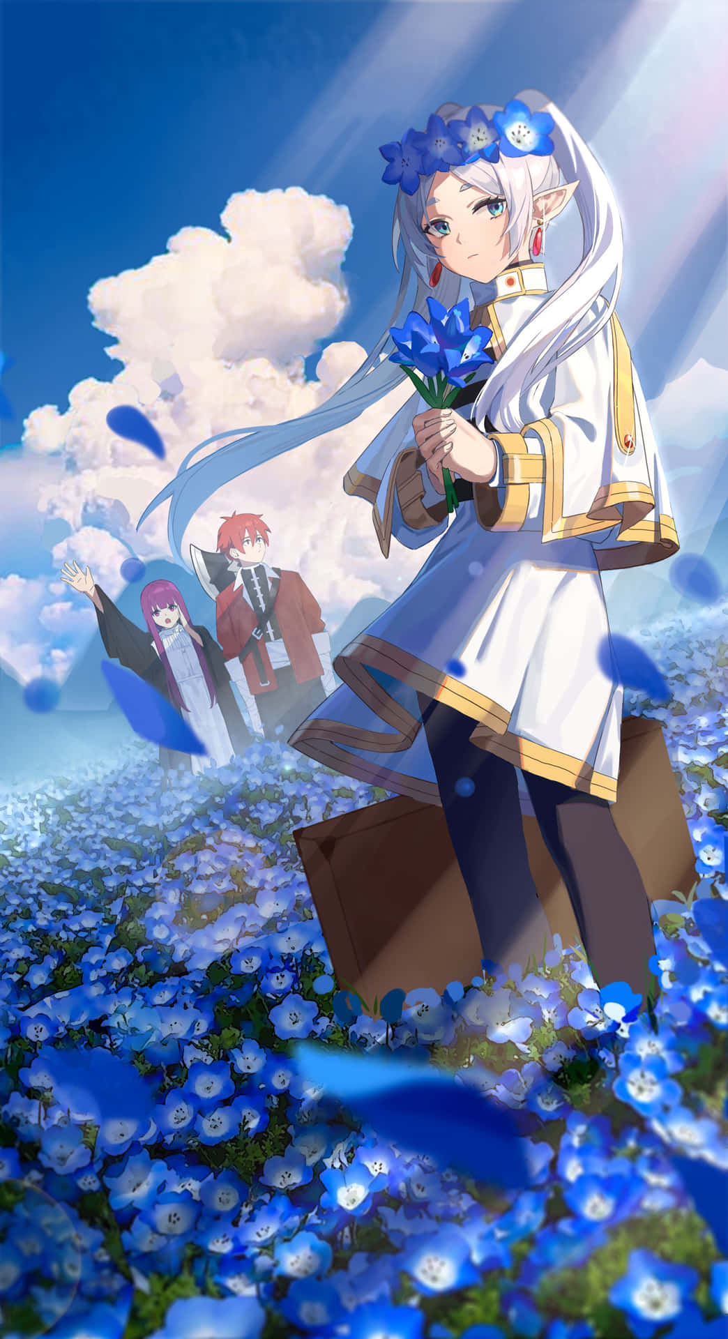 Frieren Elf Mage Blue Flowers Wallpaper