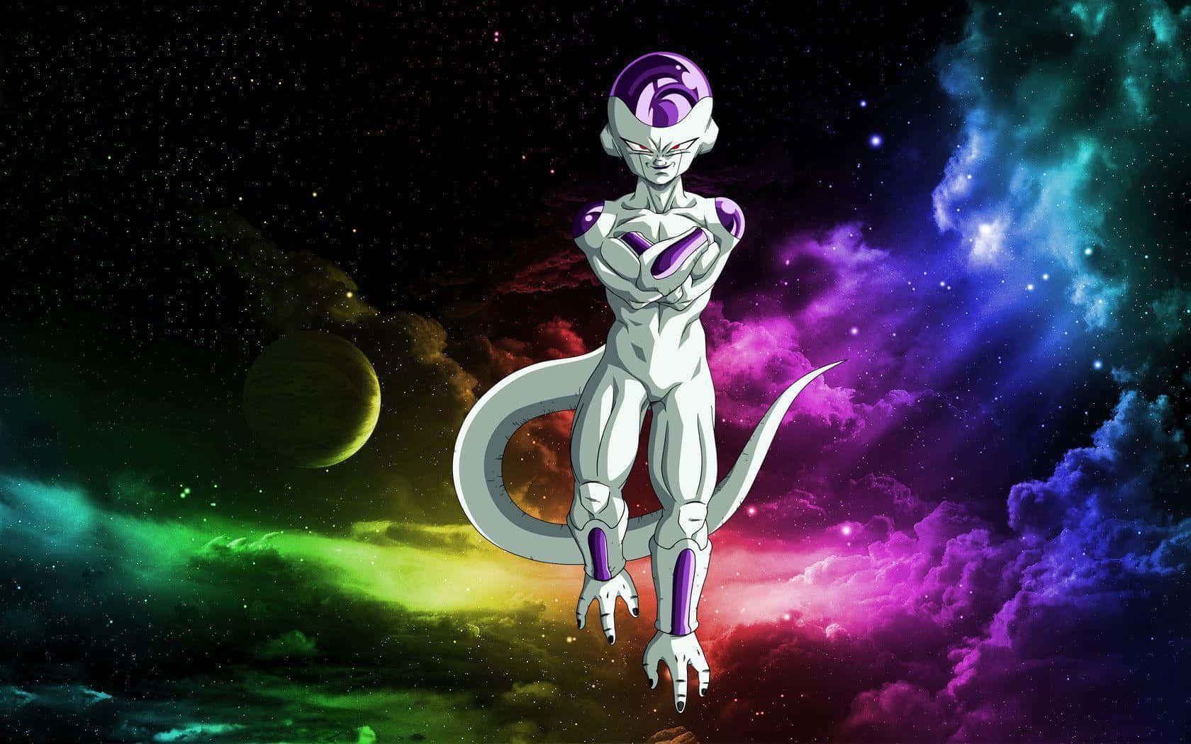 Frieza Floating In Colorful Clouds Wallpaper