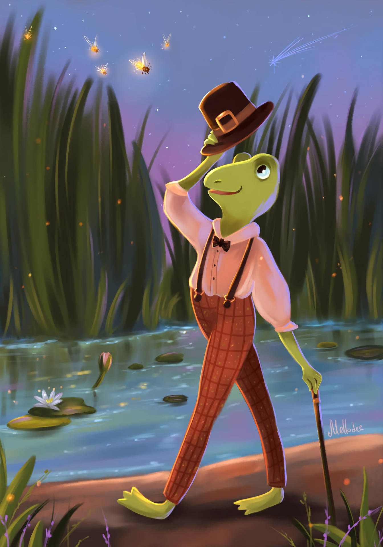 Frog In Suspenders Beside River Wallpaper