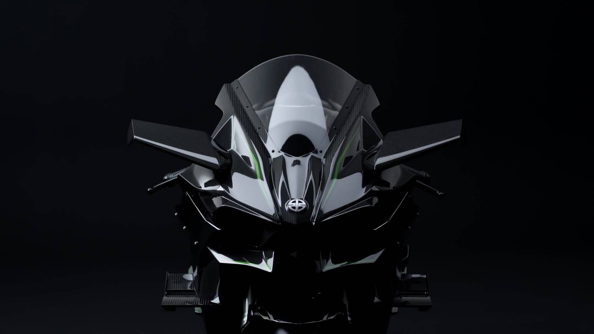 Impressive Front Features of the Black Kawasaki H2R Motorcycle Wallpaper
