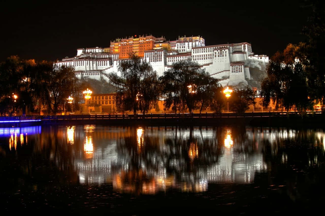 Front View Of Potala Palace In Lhasa At Night Wallpaper