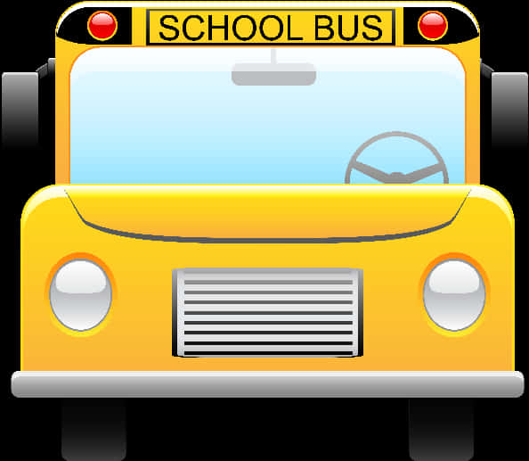 Front View Yellow School Bus Cartoon PNG