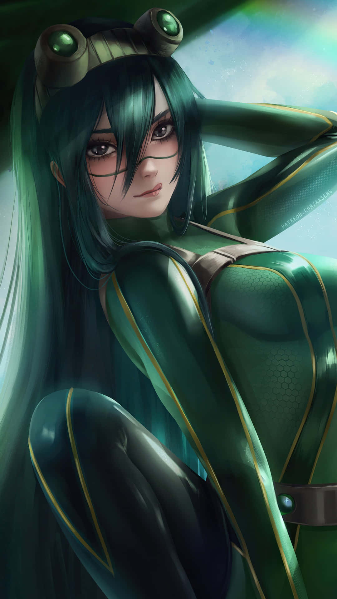 A Green Anime Girl With Long Hair Posing