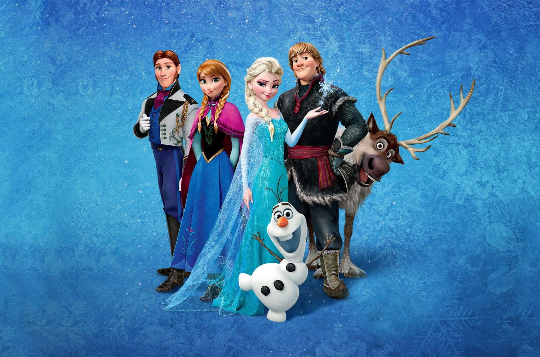 Billeder af Frozen 2 på en hvid blå baggrund.