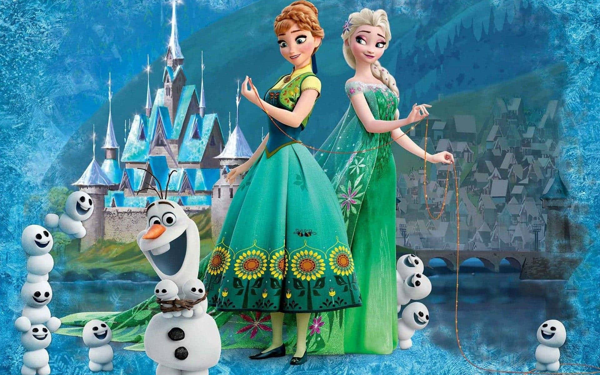 Billeder fra Frozen 2 dekorerer tapetet.