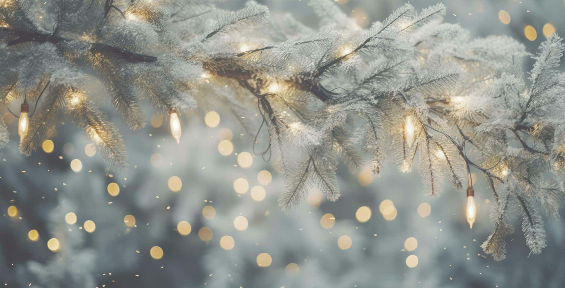 Frosted Pine Brancheswith Lights.jpg Wallpaper
