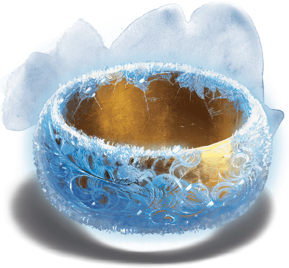 Frosty Golden Bowl Winter Design PNG