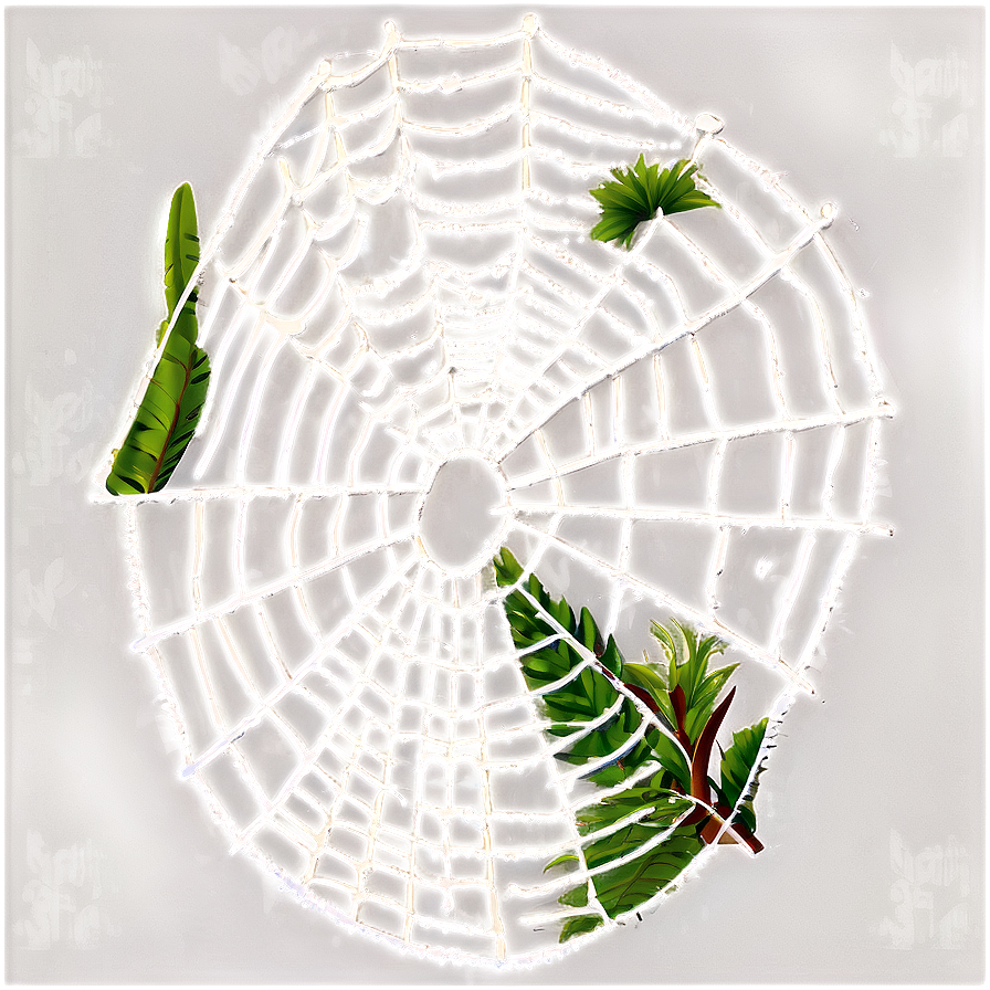 Frosty Spider Webwith Leaves PNG