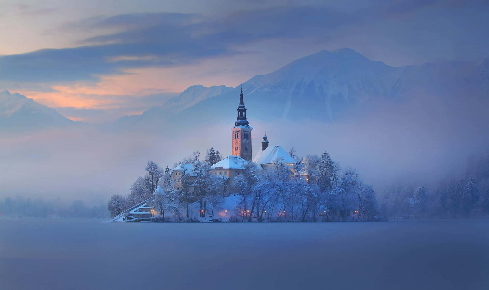 Frosty Weather At Lake Bled Wallpaper