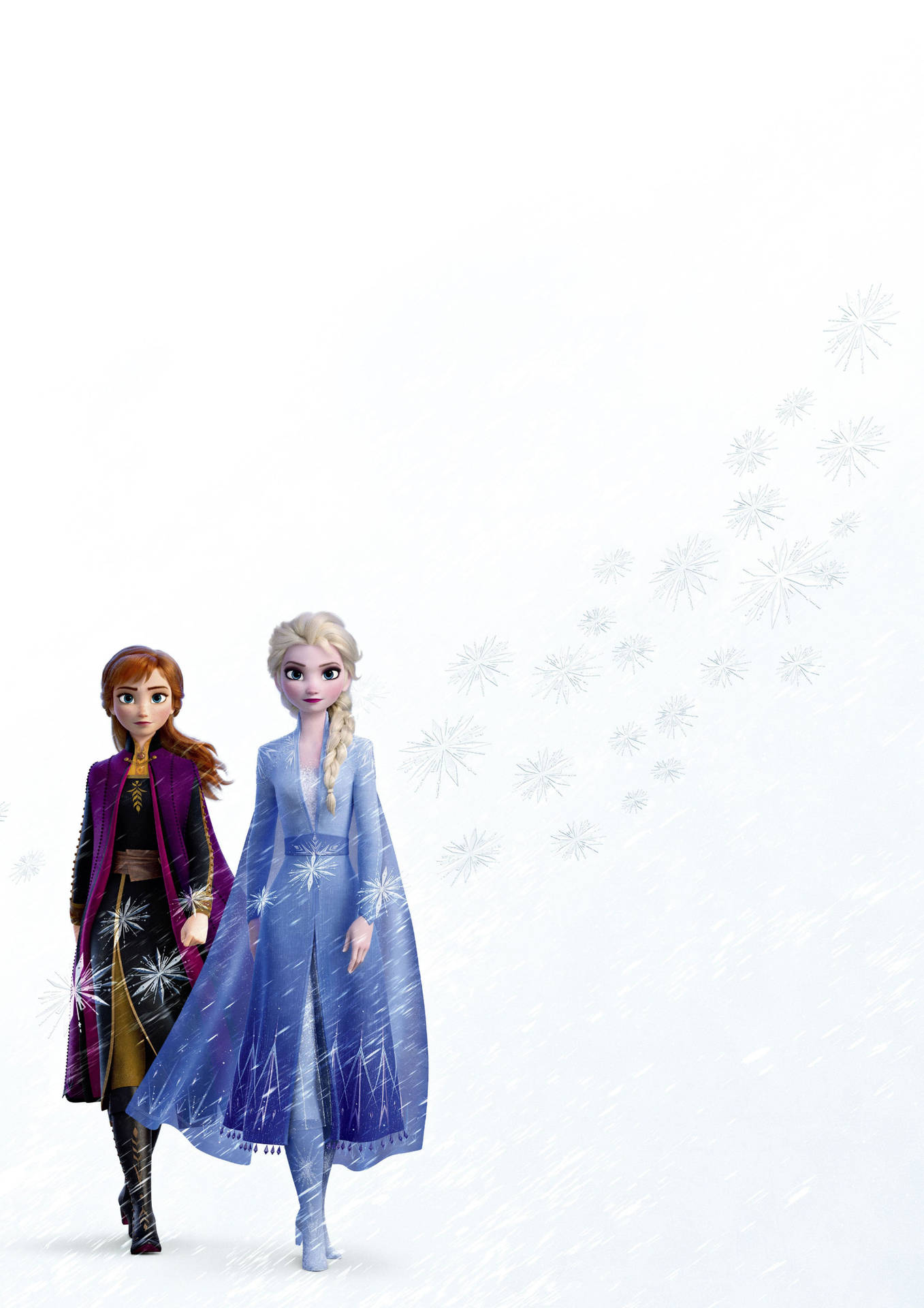 Experience the magic of Frozen 2, with Anna, Elsa, and snowflakes Wallpaper