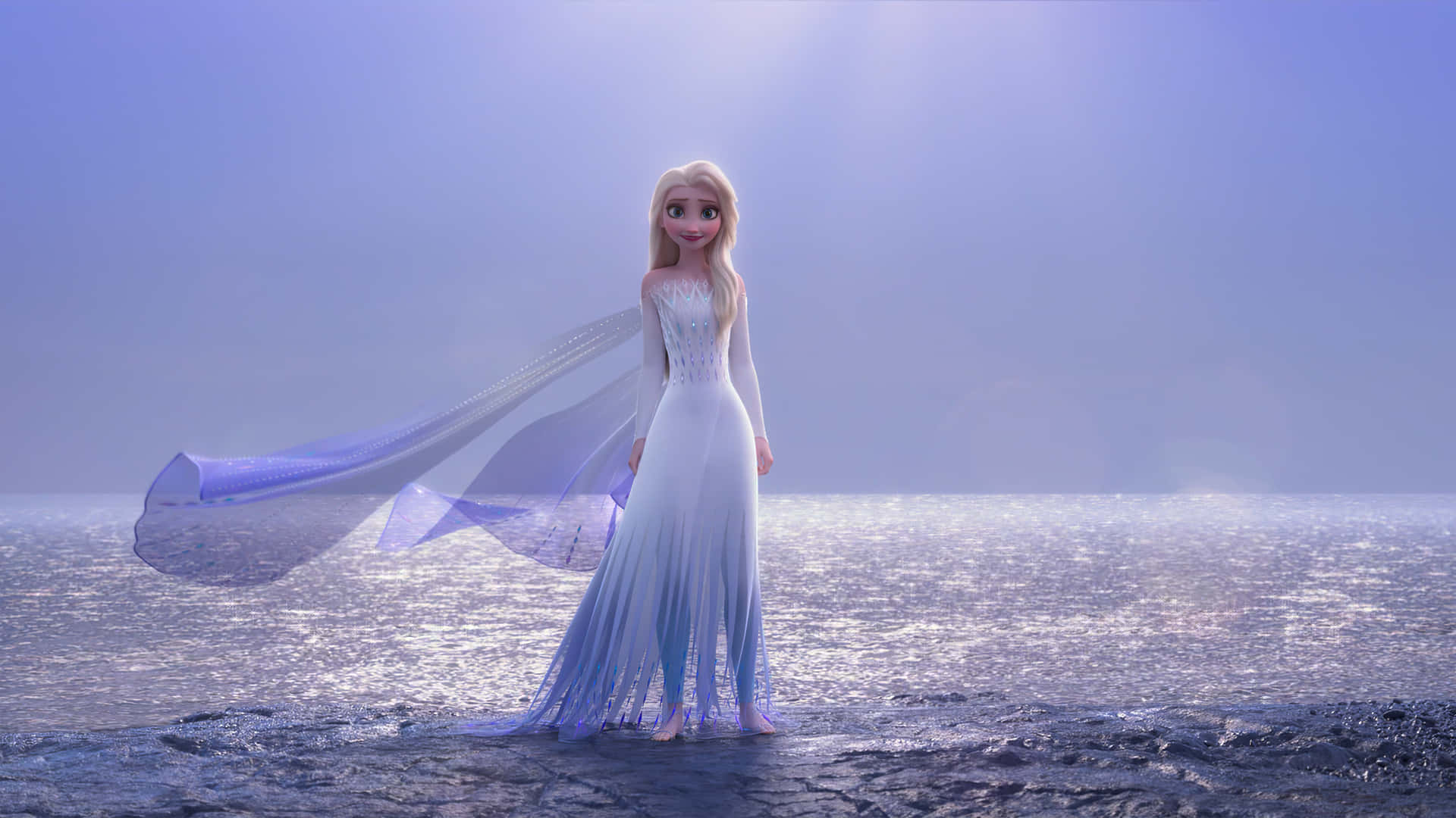 "Be inspired by Elsa's elegant white dress from Frozen 2" Wallpaper