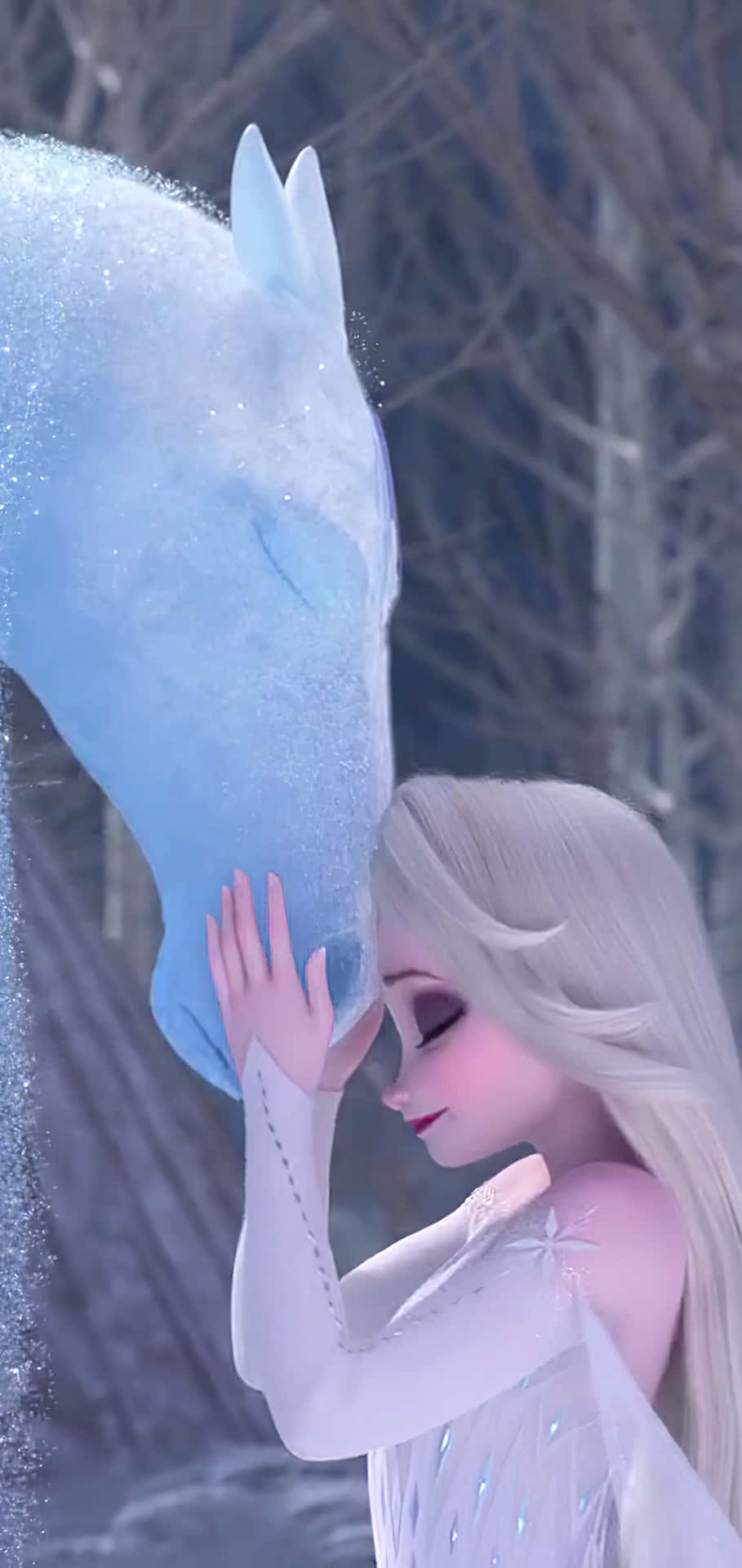 Unaragazza Sta Baciando Un Cavallo In Disney Frozen Sfondo