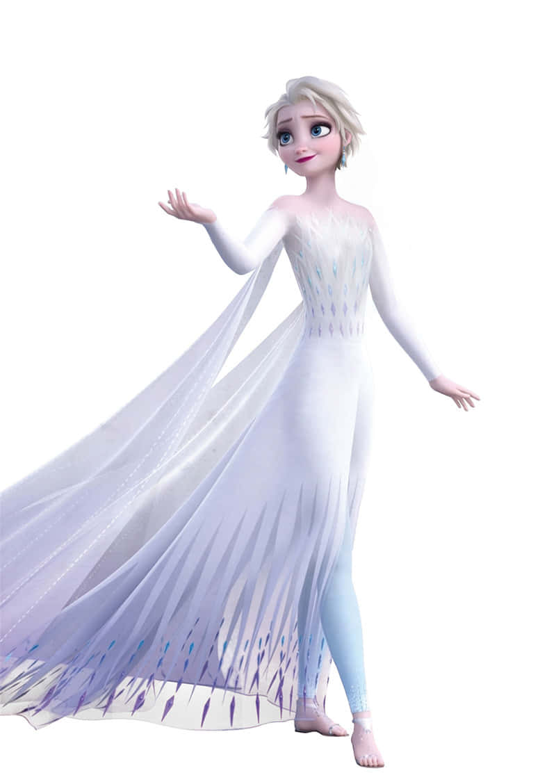 Enmagisk Titt På Elsa I Hennes Vita Klänning I Disneys Frost 2. Wallpaper