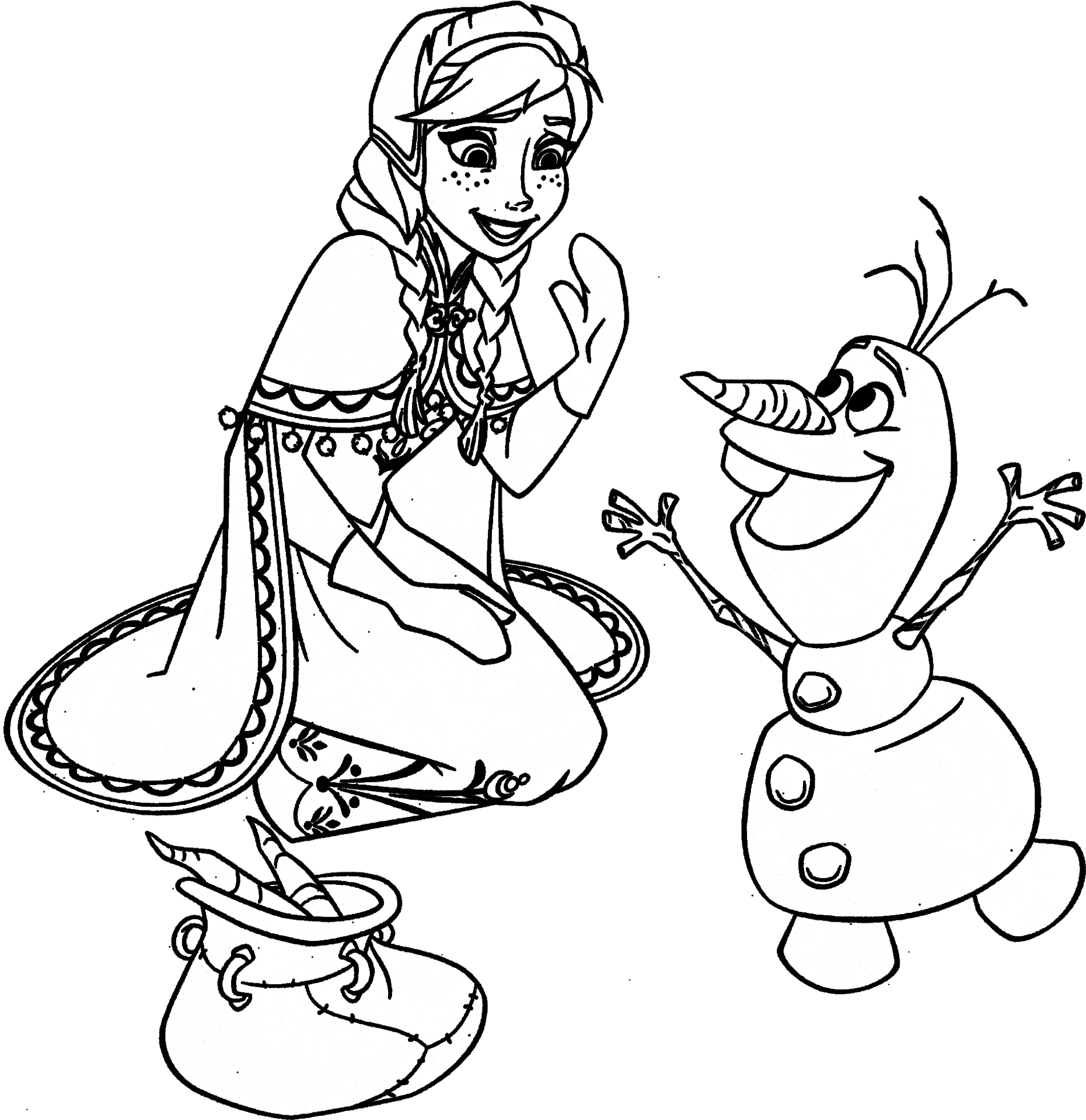 Frozen Annaand Olaf Coloring Page PNG