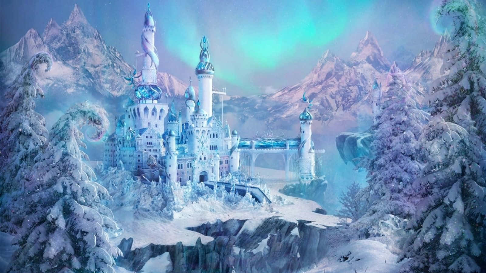 Majestic Frozen Castle Amidst a Winter Wonderland