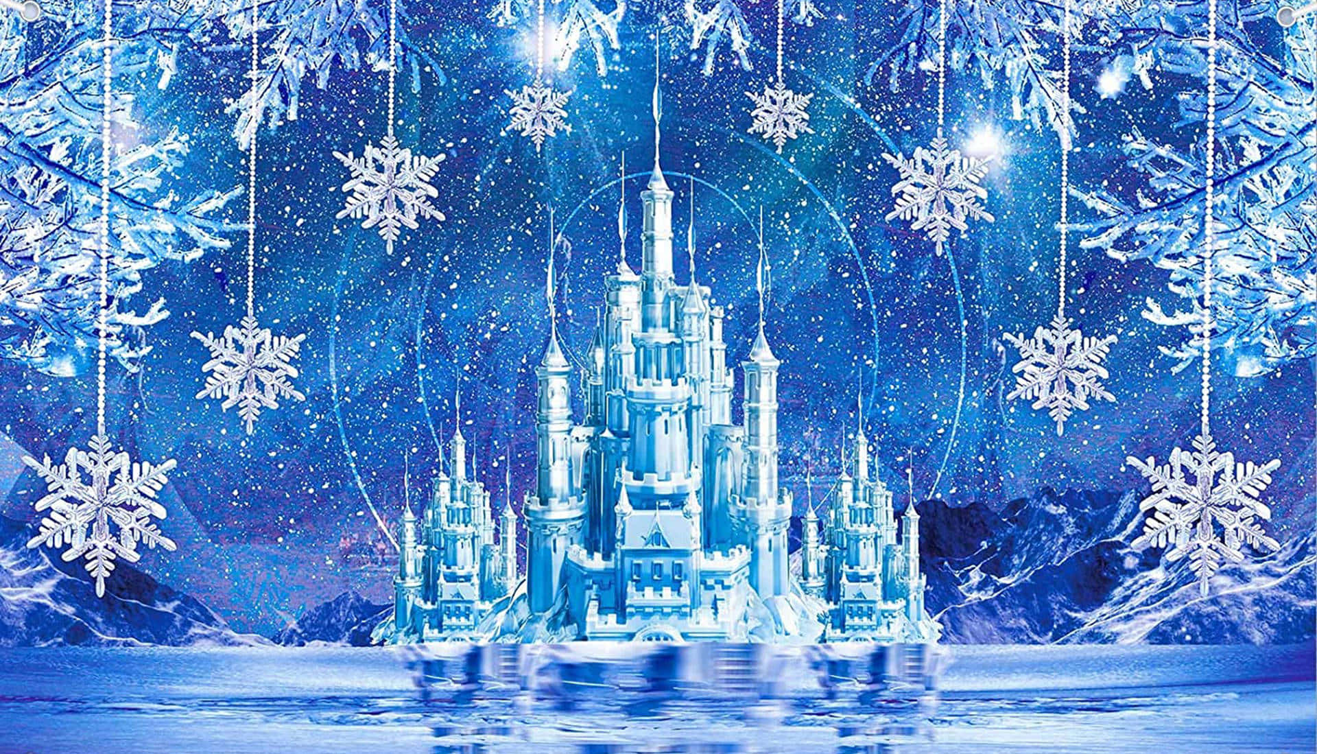 Frozen Castle Enveloped in Ice and Winter Charm