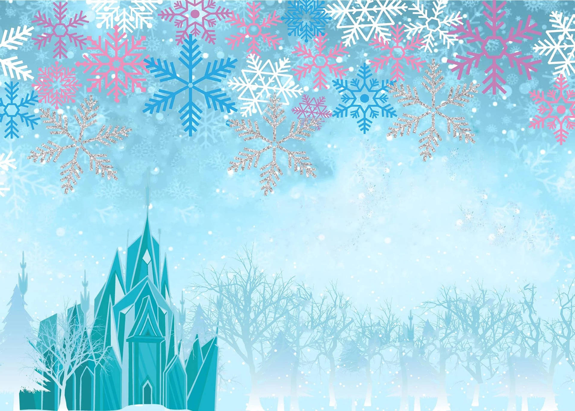Frozen Castle Colorful Snowflakes Wallpaper
