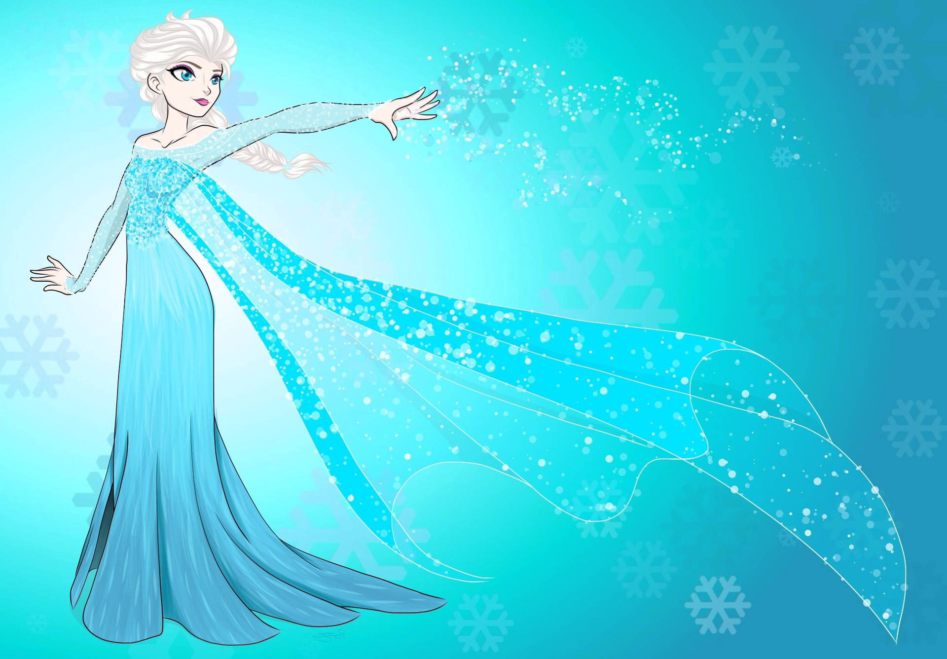 Frozen Elsa Fan Sketch Abito Con Fiocco Di Neve Sfondo