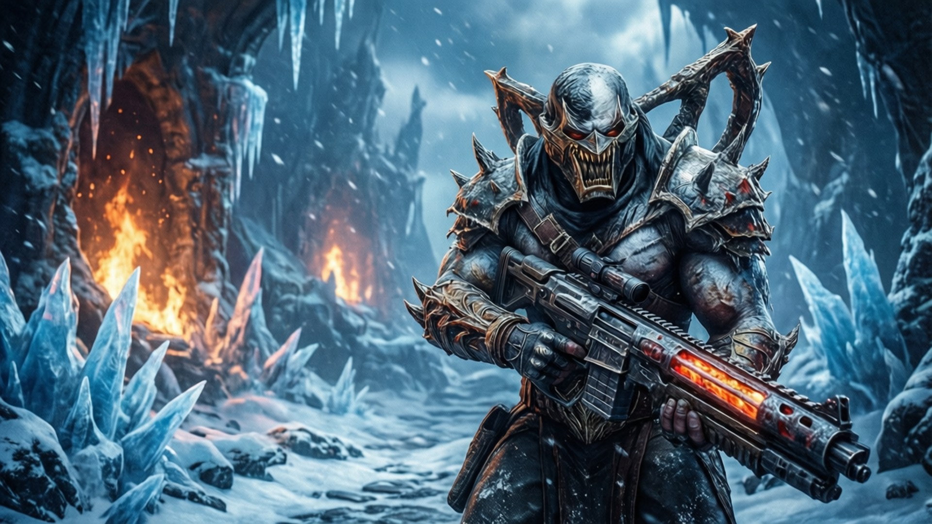Frosset Helvede Wallpapers — Doom Slayer i et frossent helvedesmiljø med plasma-riffel